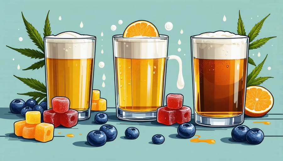 Conceptual artwork showing the fusion of CBD gummies flavors with beer ingredients