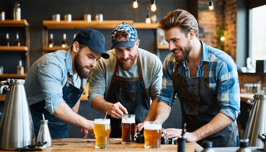 Homebrewing enthusiasts participating in a workshop, discussing vapor infusion techniques