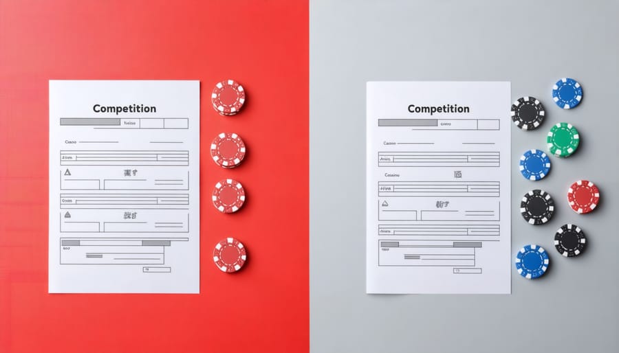 Split-screen comparison of homebrew competition entry forms and gambling chips